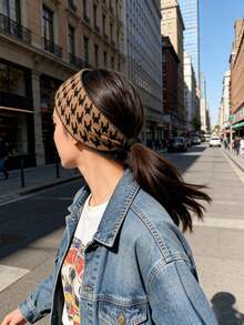 3pcs Random Color Mixed Autumn/Winter Women's Headband Hair Accessory Houndstooth Knitted Woolen Hair Tie Wide Edge Headwrap, Daily Outdoor Wear - Multicolor - View 9