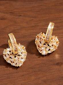1 Pair Elegant Cubic Zirconia Heart-Shaped Earrings, Suitable For Women, Suitable For Weddings, Engagements, Anniversaries, Parties, Mother's Day Gift - Multicolor - View 4
