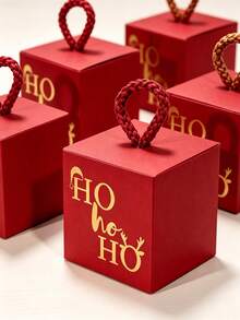 10Pcs Christmas Cube Gift Boxes With Rope Loop Handle, Red Green White And Kraft Paper Favor Boxes, Mini Holiday Gift Packaging For Cookies, Candy, Small Gifts, Christmas Tree Decorations, Party Favors, Easy To Assemble - Multicolor - View 7