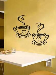 1pc 30*22cm Coffee Pattern Wall Sticker, Coffee Cups Sticker For Home Kitchen Restaurant Wall Decor, Stickers, Wall Decal, Vinyl Decal For Home Decorations, Spring Decoration Items Refresh Your Home, Rama Decoration Stickers Gifts Birthday Graduation - Multicolor - View 7