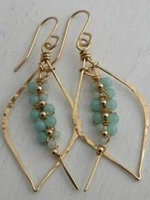 YOYO Women's Twisted Hollow Ear Hooks, Pale Green Chain Decor, Ideal For Beach Travel - Gold - View 2