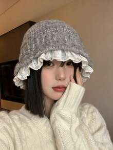 1件女款抽繩飾邊水桶帽，附可調節下巴繩，做舊風格，適合旅行、海灘、度假或休閒日常穿著 - 彩色 - 查看 5