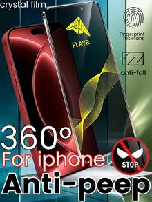 Anti-Peeping Transparent Edgeless 8K Faceted Large Arc Apple 18PROMAX Tempered Glass Duo Protective Film, Edgeless Fully Transparent Crystal Film, Built-In Dust-Proof Mesh, Dust-Proof And Anti-Gray, Smooth And Rounded Touch Without Sharp Edges, 360° Anti-Peeping From All Angles, Anti-Peeping From Top, Bottom, Left And Right - Black - View 2