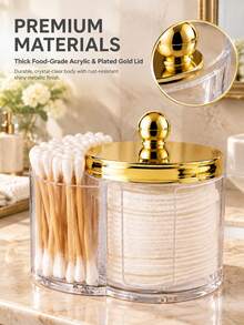 Transparent Thickened Acrylic Jar Body With Glossy Gold Lid, Dust-Proof Protection For Makeup Pads, Suitable For Bathroom Vanity And Dressing Table - Multicolor - View 7