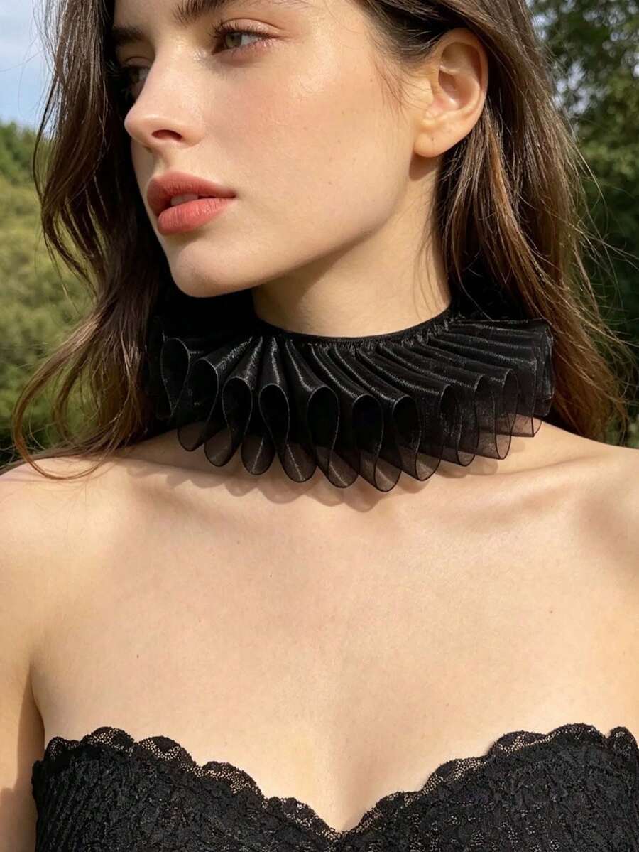 1pc Vintage Style Ruffled Collar, Detachable Ribbon Fake Collar, Lolita Halloween Cosplay Neck Accessory For Photo Atmosphere - Multicolor - View 1