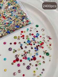 2400/1200/500 Pieces: New Summer Colorful Polka-Dot Nail Art Decorations – Exquisite Flat-Back Rhinestones, Simple & Sparkling Colored Gemstones, And Mixed 3D Nail Accessories - Multicolor - View 9