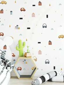 1pc House & Car Print Wall Sticker, Cartoon PVC Wall Decal For Home Decoration,Stickers,Wall Decal, Vinyl Decal For Home Decorations,Spring Decoration Items Refresh Your Home,Rama Decoration Stickers - Multicolor - View 5