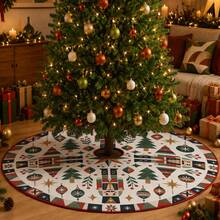 1pc Flat Nutcracker Geometric Pattern Christmas Tree Skirt, Elegant Color Holiday Decoration, 5 Sizes, Unisex Holiday Gift, Suitable For Home And Party Christmas Decor - Flat Geometric Nutcracker - View 2