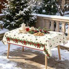 Tablecloth, Christmas Party Tablecloth With Holly And Pinecone Pattern, 54*108 Inches Merry Christmas Festive Tablecloth, Rectangular Waterproof Christmas Holiday Tablecloth, Christmas Party Decor Set Of 3/1 Piece - Red and Green - View 5