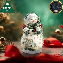 2D Flat 1pc Rotating Base Acrylic Snowman Christmas Tree Ornament, 360° Rotating Desktop Decoration, Green Snowman With Gold Accents, Harmonious Color Scheme, Suitable For Holiday Home And Office - A - View 1