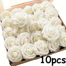 10pcs Artificial Ivory Foam Rose Flowers With Stems, Suitable For DIY Wedding Bouquets, Baptism Centerpieces, Party Decorations, Home Decor (No Box),Room Decor,Home Decoration,Fall Decor, - Multicolor - View 11