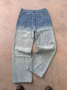 Herr vintage jeans med gradient, vida ben, lös rak passform, klassisk 5-fickorsdesign och gradienttvätt från topp till botten, lämpliga för avslappnad vardagsstil - Ljustvätt - Visa 4