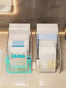 Large Capacity Mask Storage Box, Transparent PET Adjustable Compartment Vanity Organizer, Skincare Product Storage Box, Thickened Luxury Textured Cosmetic Organizer For Vanity, Desktop, Bathroom And Refrigerator, Multi-Compartment Skincare Storage Basket - Clear - View 4