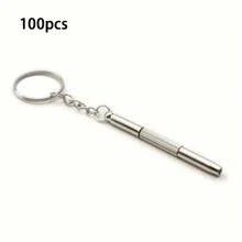 1~100pcs Silver 3-In-1 Multifunctional Screwdriver Keychain, Suitable For Repairing Fashion Glasses, Watches And Eyeglasses, Practical Small Tool, Men's Tool - Silver - View 15