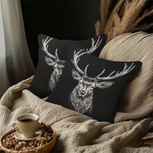 2PCS Minimalist Christmas Tree Print Throw Pillow Covers, Geometric Xmas Tree Snowflake Decorative Cushion Cases For Sofa Bedroom, Home Decor / Christmas Decor / Room Decor, Single‑Sided Print, Pillow Insert Not Included - Black - View 7