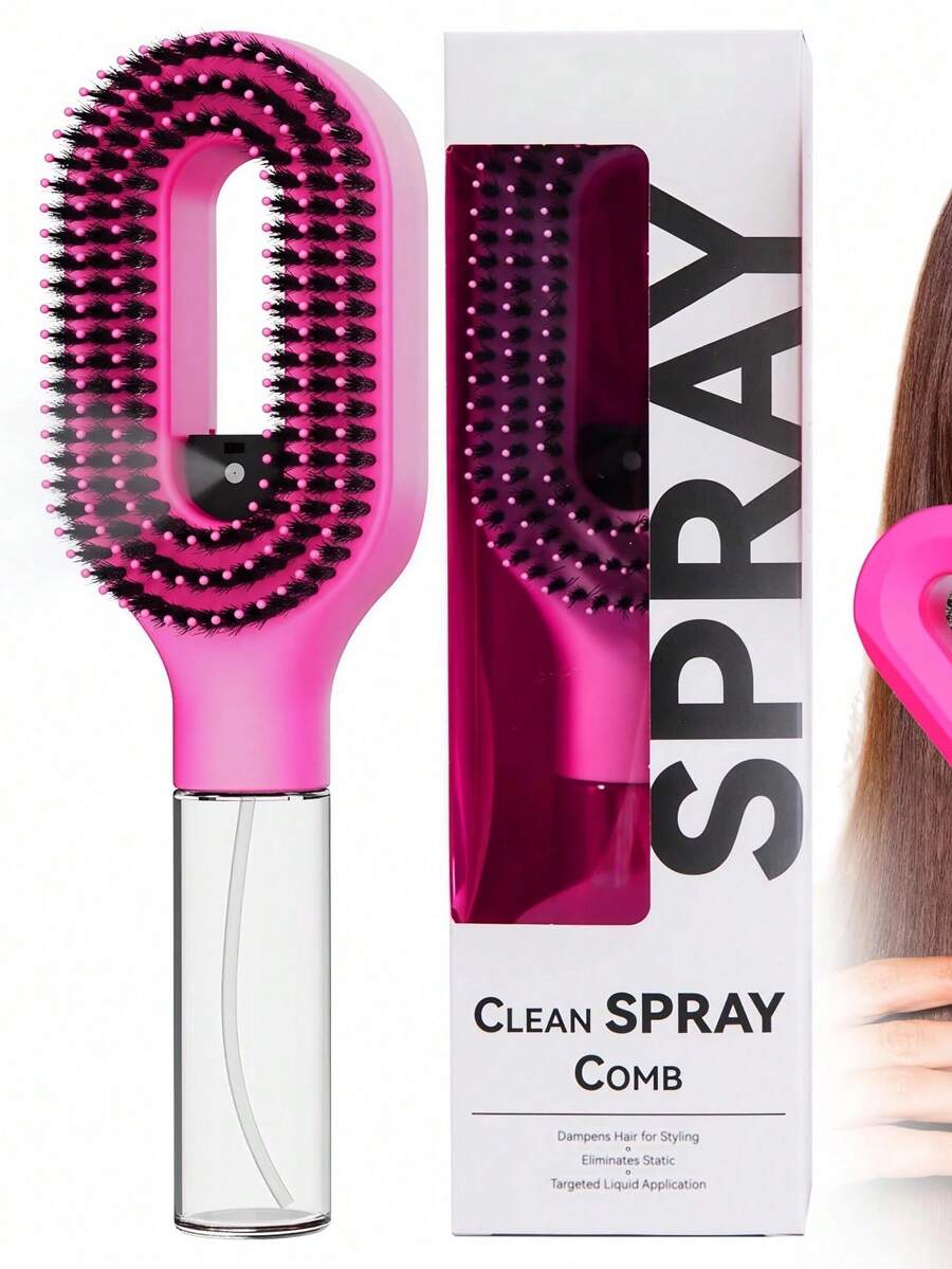Water Spray Hair Brush, 2-In-1 Fine Mist Detangling Comb, Suitable For Wet And Dry Hair, Anti-Frizz Spray Comb, Suitable For Curly, Wavy And Straight Hair, Portable Styling Tool (1pc, Pink)