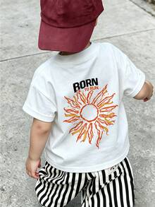 Infant Street Style T-Shirt, "Dormant In The Sun" Sun Print Short Sleeve Top, Soft, Suitable For Daily Play And Outdoor Activities - White - View 8