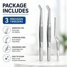 3pcs Precision Stainless Steel Tweezers Set, Curved Anti-Slip Electronic Repair Phone Motherboard Soldering Tweezers Tools, Model Assembly Fine Parts Picking Tool - C-Silver - View 1