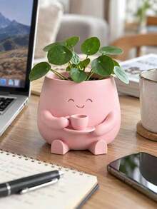 Hand-Held Coffee Cup Cute Flower Pot Cartoon Design, 3D Printed Premium Material, Succulent And Pothos Plant Pot, Suitable For Home, Office, Cafe, Bar Desktop Art Decor, Beautiful Room Decoration, Holiday Gift (Flower Pot Ornament Only) - Multicolor - View 9