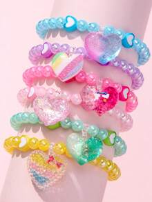 24Pcs Kids Beaded Bracelet Set, Ideal For Daily Wear, Holiday & Party, Birthday Gifts For Girls - Multicolor - View 14