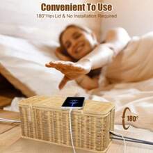 Desktop Cable Management Box - Hand-Woven Faux Rattan Wood Hidden Device Cover - With Pull Ring, Prevents Pull-Out, Safer - Socket-Style Power Cord Socket Box - Data Cable Divider, Also For Aesthetic Item Storage - 31*12*13 Cable Management Box - View 4