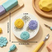 1pc Three Chrysanthemum Shaped Silicone Mold, Suitable For Producing Flower Decorations, Can Be Made Of Resin And Clay Polymer, Easy To Demold, And Can Be Reused. - Beige - Three-hole Flower - View 3
