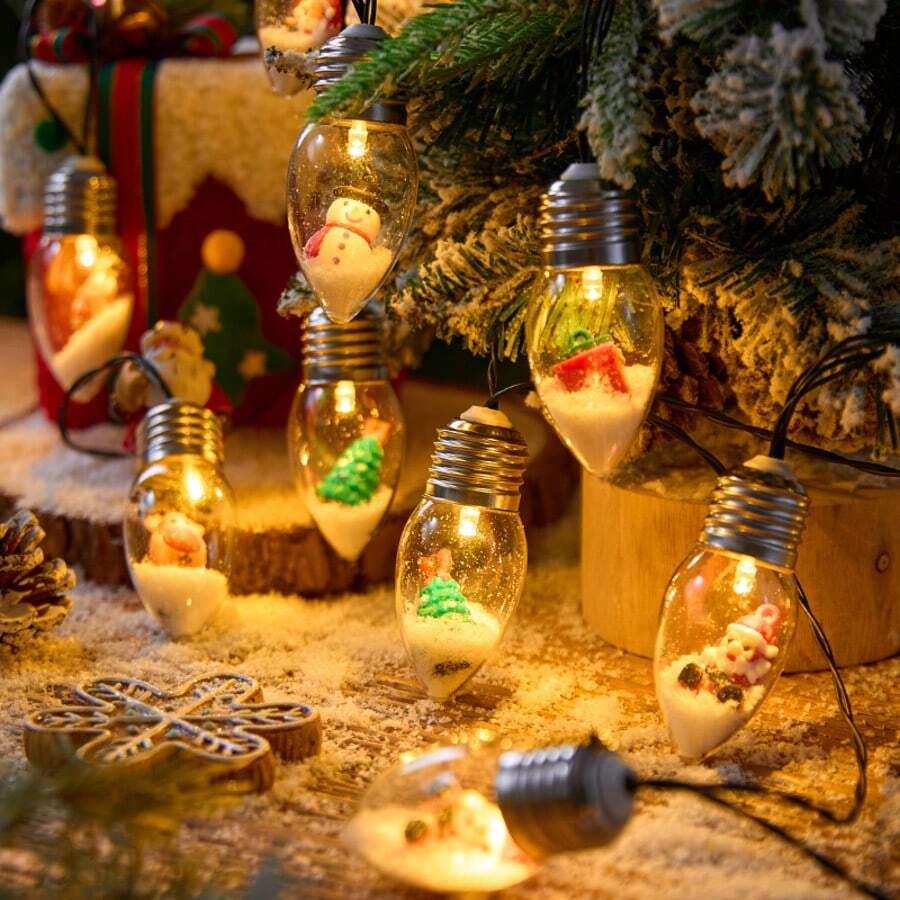 1pc 10LED Charming Christmas Wish Ball Fairy Light String, Indoor Light String For Party, Halloween, Thanksgiving, Christmas, Window, Christmas Tree Decoration, With Christmas Tree, Santa Claus, Snowman, Deer Design (Battery Powered, Batteries Not Included)