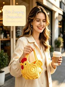 New Cute Handmade Crochet Chick Storage Bag, Mini Egg-Shaped Handbag, Adorable Knitted Chick Basket, Gift Decorative Storage Basket - Multicolor - View 3
