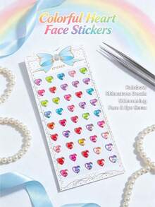 10pcs/5pcs/2pcs/1pc Holographic Laser Heart Large Face Sticker Set (Includes 1pc Tweezers), Rainbow 3D Heart Rhinestone Stickers, Music Festival Party Stage Eye Cheek Nail Self-Adhesive Decorative Stickers, Halloween Costume - Multicolor - View 6