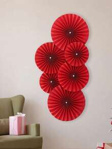 6/12 Pcs - Red Paper Fan Decorations, Home Decor, Party Birthday Decorations, Background Wall Decorations, Tabletop Decorations, Chinese New Year Decorations, Restaurant Decorations - Multicolor - View 6