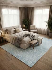 1 Buah Karpet Area Motif Bunga Geometris Biru Muda & Putih, Bahan Kasmir Imitasi, Bentuk Persegi Panjang, Pola Bohemian Vintage Usang, Dapat Dicuci dengan Mesin, Cocok untuk Ruang Tamu, Kamar Tidur, Dekorasi Rumah Sehari-hari, Dekorasi Rumah Estetis - MultiWarna - View 2
