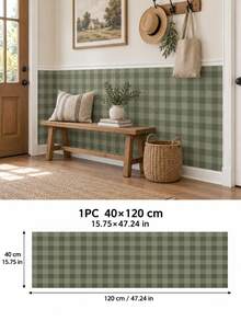 SUPSTICKER 1PC Sage Green, Yellow & Gray Gingham Peel And Stick Wallpaper, Self Adhesive Removable PVC Checkered Decor For Kitchen Bedroom Cabinets - 1PC - View 16