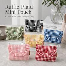 Women's Plaid Ruffled Coin Purse, Small Snap-Button Card Holder/Wallet, Cute Fabric Mini Pouch-Perfect For Storing Cash, Cards, Earphones, And School Essentials. - Multicolor - View 1