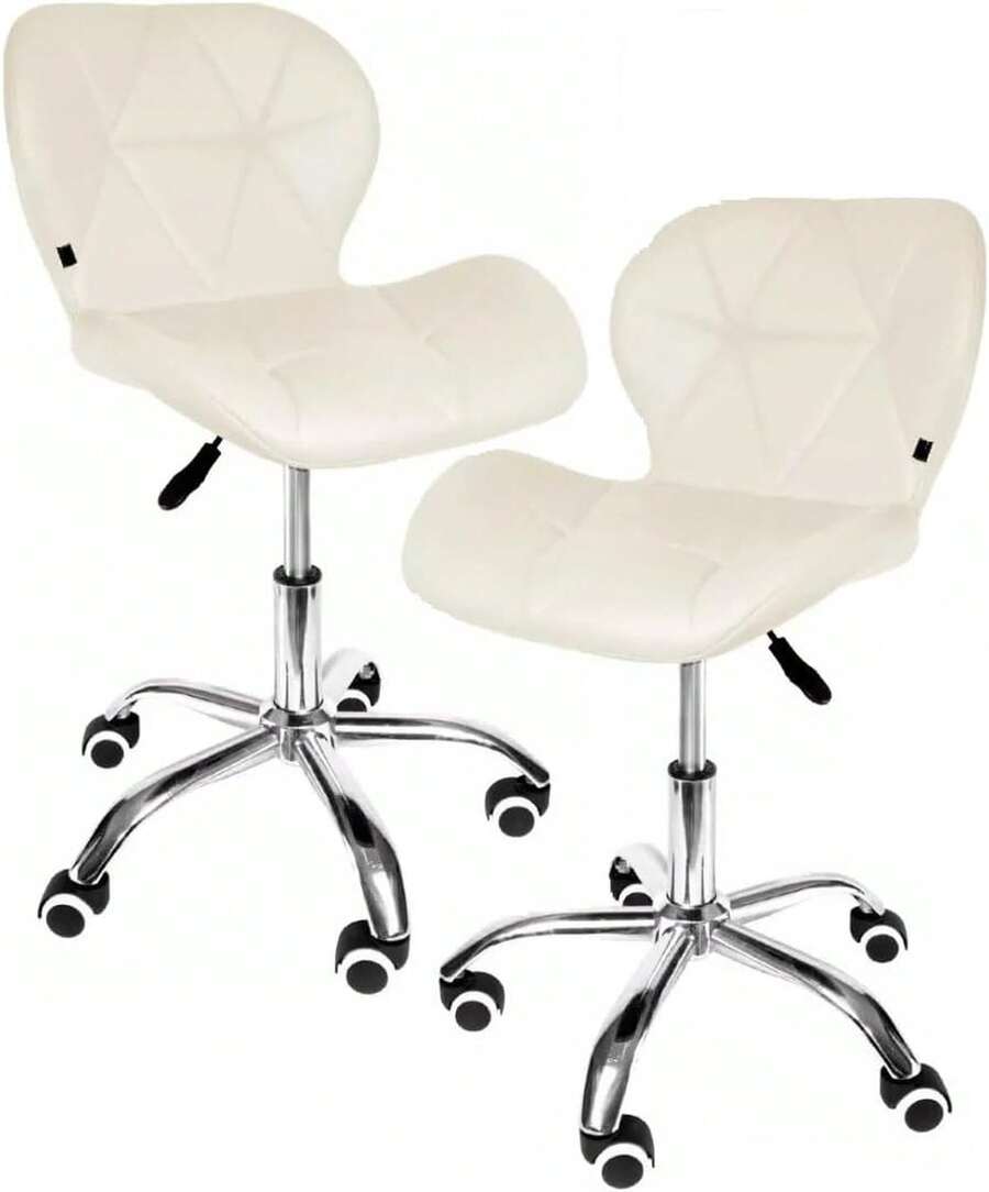 Set de 2 Sillas de Oficina Ergonómicas Color Beige 60x60x120 cm| Sillas Giratorias Modernas sin Brazos con Ruedas Altura Ajustable| Base de Metal Cromado y Respaldo Acolchado| para Oficina Estudio y Tareas| Fácil de Armar - 1 - Ver 1