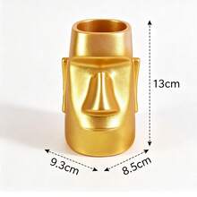 Creative Gold Moai Statue Pen Holder, Multifunctional Desktop Pencil Holder & Glasses Stand, Fun Office Home Study Desk Decor Gift - Moai Statue Decorative Ornament - View 2