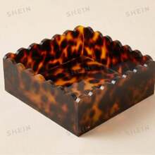 1 Square Acrylic Tortoise Shell Storage Box, With Lace Opening, Size 15x15x5cm, Can Be Used To Store Keys, Cosmetics, Desktop, Etc - Tortoiseshell - View 3