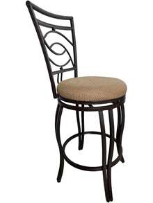 Banco Giratorio de Barra de 29 Pulgadas con Respaldo, Estructura de Metal Bronce, Asiento Acolchado Tela Beige, Taburete Altura Mostrador para Isla de Cocina y Bar en Casa - Negro - Ver 7