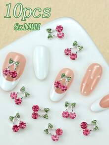 10pcs Nail Art Y2K Nail Accessories For Autumn And Winter, Sweet And Cool Style, Exquisite Three-Dimensional Cherry Sparkling Pink Nail Gemstones, Nail Rhinestones For DIY Nail Shops, Suitable For French Nails - Multicolor - View 8