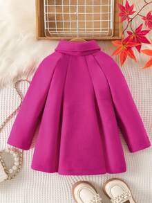 Young Girls Rose Red Overcoat, New Autumn/Winter Versatile Fashion Single-Breasted Pearl Button Open Front Lapel Raglan Sleeve Long Sleeve Knee-Length Outerwear - Hot Pink - View 7