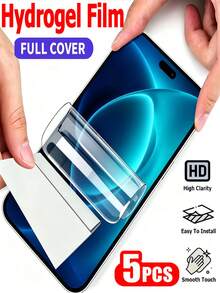 5Pcs HD Hydrogel Film Explosion Proof And Scratch Resistant Mobile Phone Screen Protector Compatible With IPhone 18 17 Pro Max 16 15 14 Plus 13 12 11 Series Flexible Scratch Automatic Repair Supports Fingerprint Recognition Protective Film Soft Film Non Glass - Clear - View 9
