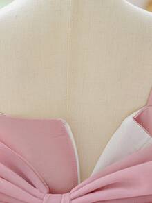 Young Girls Spaghetti Strap 3D Colorful Flower Bow Mesh Gorgeous Train Wedding Flower Girl Dress, Sweet Princess Gown For Runway, Party, Birthday, Ball, Halloween, Thanksgiving Celebration - Dusty Pink - View 10