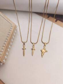 1pc Vintage Stainless Steel Classic Minimalist Polished Pirate Pendant Necklace, Unisex, Suitable For Daily Wear, Holiday Wear, Niche Luxury, Gift - Yellow Gold - View 5