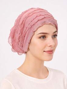 Mũ turban lưới bèo nhún cho nữ, khăn quấn đầu bèo nhún nhiều lớp co giãn mềm mại, nhẹ thoáng khí, dùng đeo hàng ngày - màu sắc - Xem 14