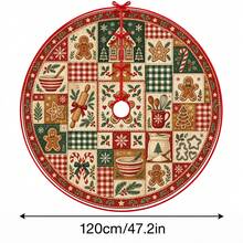 1件格紋拼接薑餅烘焙圖案聖誕樹裙，優雅配色節日裝飾，5種尺寸，中性節日禮物，適用於居家與派對聖誕家居裝飾 - 格紋拼布薑餅烘焙 - 查看 14