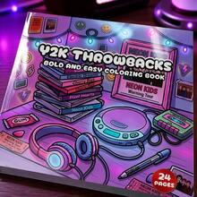 1pc Cozy Y2K Coloring Book | Cute 90s, 2000s Retro Nostalgic Aesthetic Pop Culture, Bold & Simple Coloring Pages, Perfect Gift For Birthday, Halloween, Christmas And Other Holidays - Single Piece - View 4