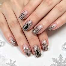 Christmas Medium-Long 24pcs Glossy Deer Pattern Black Contrast Color Fake Nails, Removable And Reusable Christmas Tree Wearable Nail Tips, Convenient For Travel, Parties, Events, And Outings, Finished Boxed Set - Black - View 9