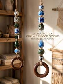 1pc Bohemian Style Beaded Towel Ring Hook, Woven Rope Towel Hook With Decorative Beads, Round Hanging Storage Ring, Suitable For Bathroom, Kitchen, Laundry Room, Guest Bathroom And Vanity, Farmhouse Wall Decor, Country Home Decor, Ideal Housewarming Gift - Boho Towel Rack - View 1