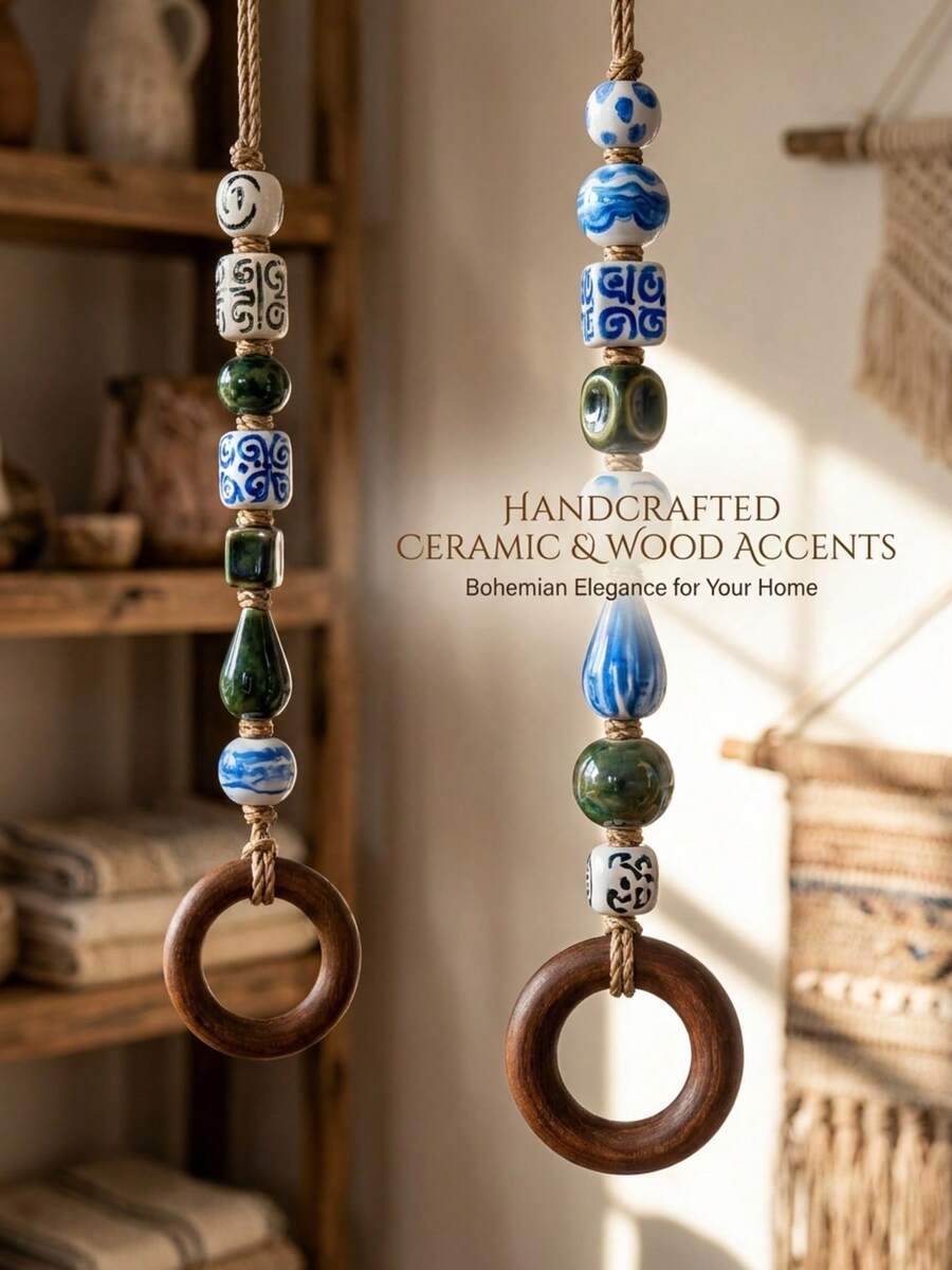 1pc Bohemian Style Beaded Towel Ring Hook, Woven Rope Towel Hook With Decorative Beads, Round Hanging Storage Ring, Suitable For Bathroom, Kitchen, Laundry Room, Guest Bathroom And Vanity, Farmhouse Wall Decor, Country Home Decor, Ideal Housewarming Gift - Boho Towel Rack - View 1