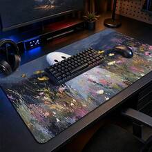 1pc Halloween Ghost And Wildflower Oil Painting Print Extended Mouse Pad, Dark Vintage Floral Keyboard Desk Mat, Cute Desktop Decor - View 2