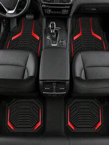 4pcs/2pcs Universal All-Weather Car Floor Mats Set, Red & Black Geometric Pattern Non-Slip Floor Mats, Full Coverage Front & Rear Row Mats, Suitable For Sedan, SUV, Truck, Van, Fashionable Car Interior Accessories - A - View 2